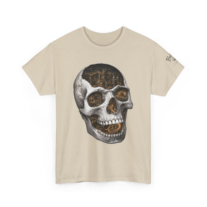 Skull City Graphic Tee — Vintage Skull with Cityscape