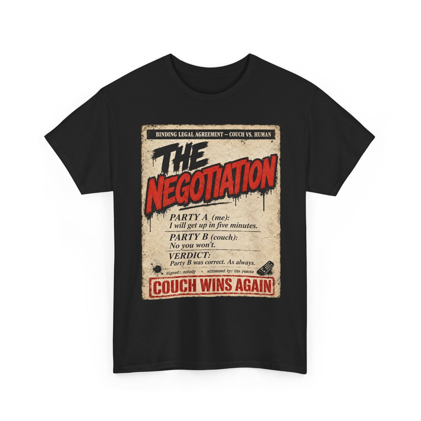 Funny The Negotiation Vintage Tee — “Couch Wins Again” Retro Graphic T‑Shirt