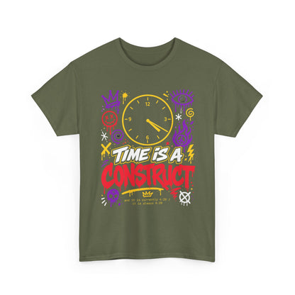 Funny Time Is a Construct Graphic Tee — Retro Neon Clock Streetwear