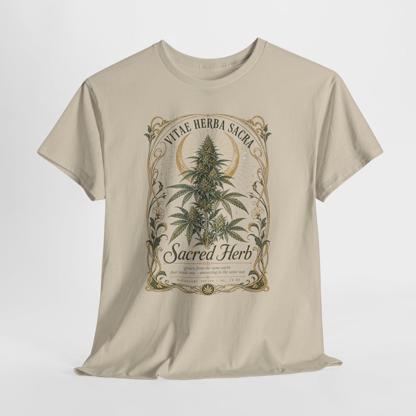 Sacred Herb Botanical T‑Shirt — "Sacred Herb" Vintage Cannabis Plant Tee
