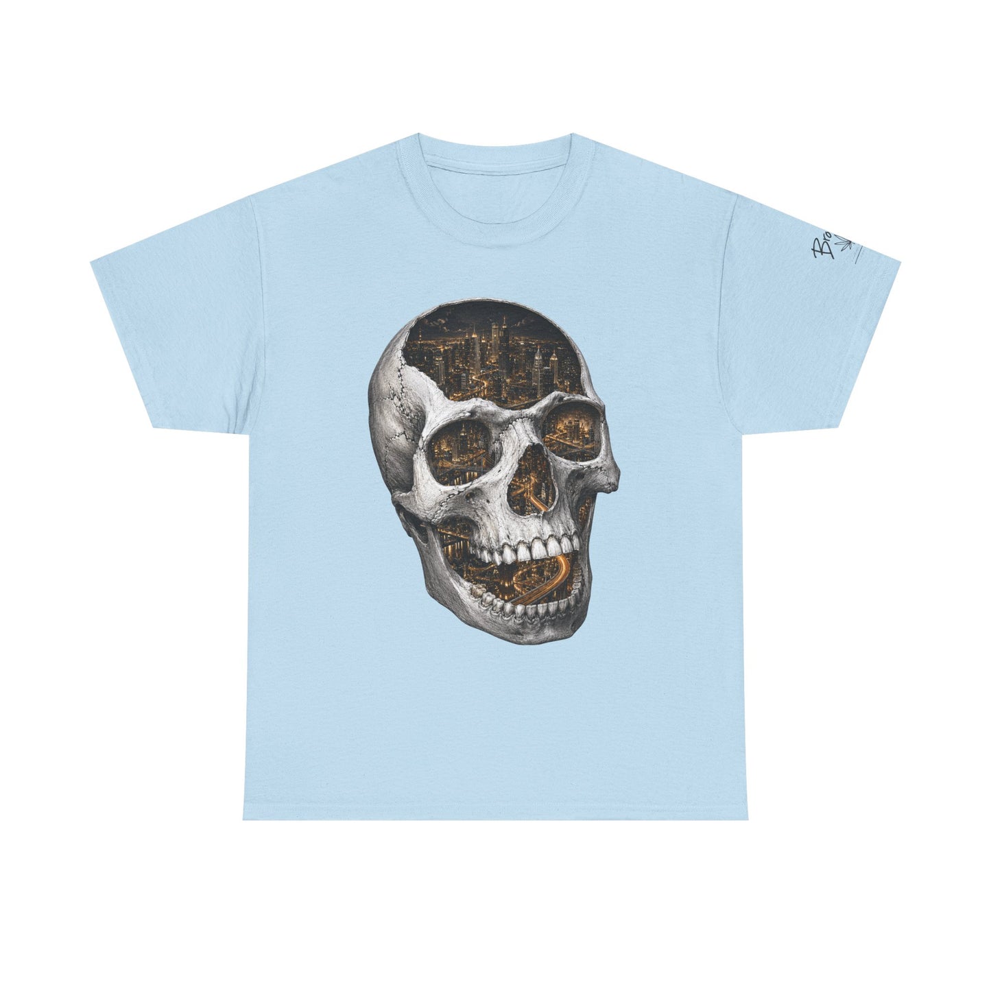 Skull City Graphic Tee — Vintage Skull with Cityscape