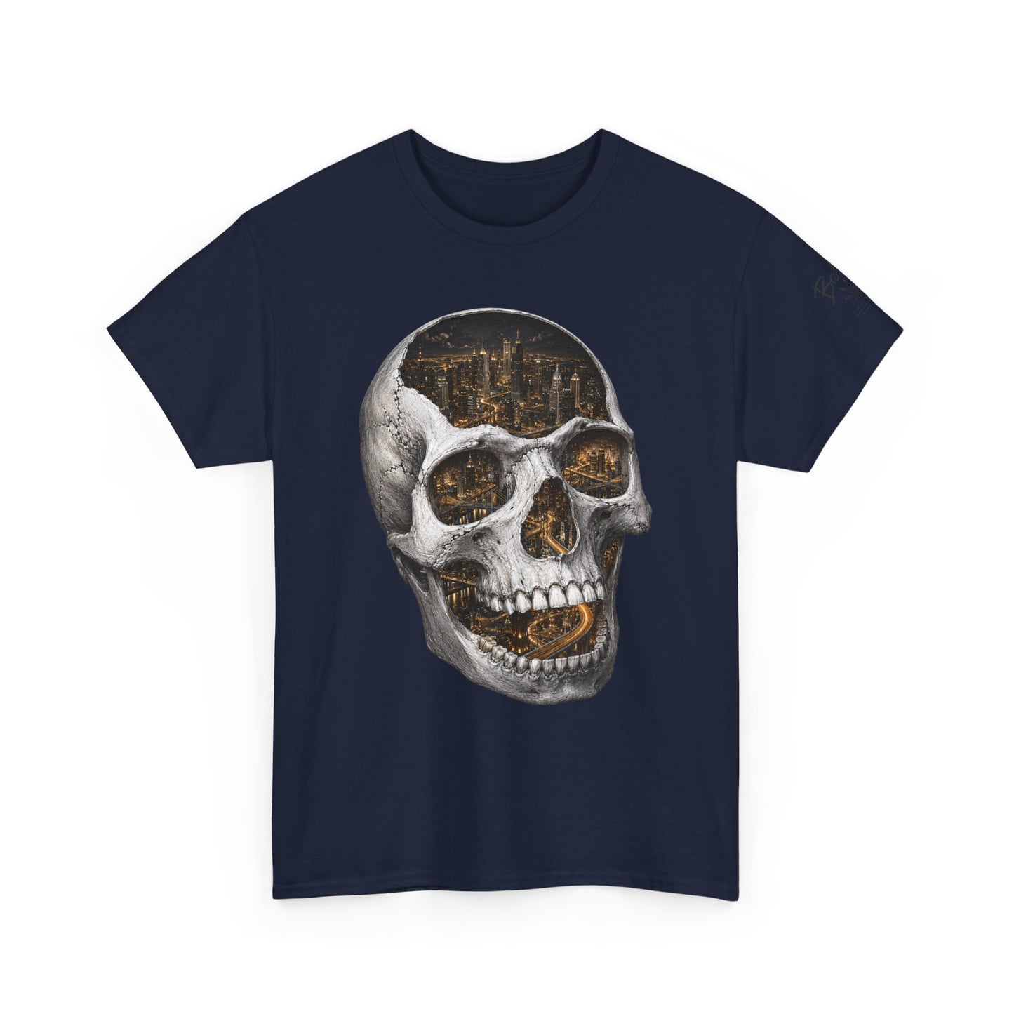 Skull City Graphic Tee — Vintage Skull with Cityscape