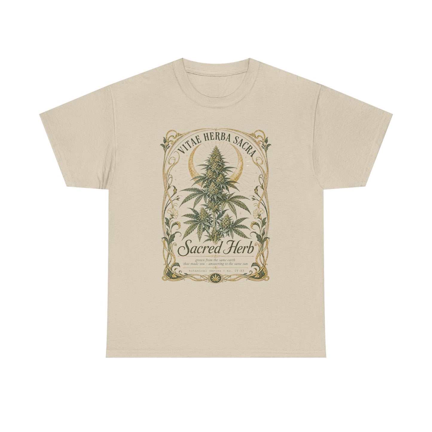Sacred Herb Botanical T‑Shirt — "Sacred Herb" Vintage Cannabis Plant Tee