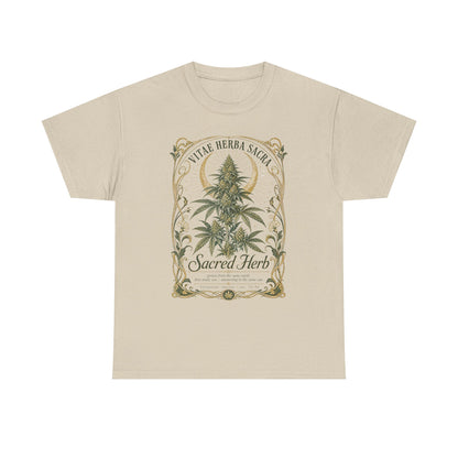 Sacred Herb Botanical T‑Shirt — "Sacred Herb" Vintage Cannabis Plant Tee