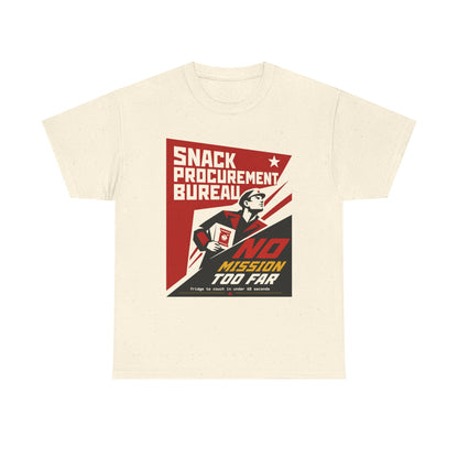 Funny Snack Procurement Bureau Tee — "No Mission Too Far" Retro Propaganda T‑Shirt