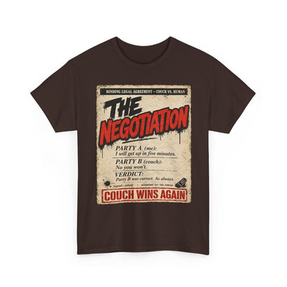 Funny The Negotiation Vintage Tee — “Couch Wins Again” Retro Graphic T‑Shirt