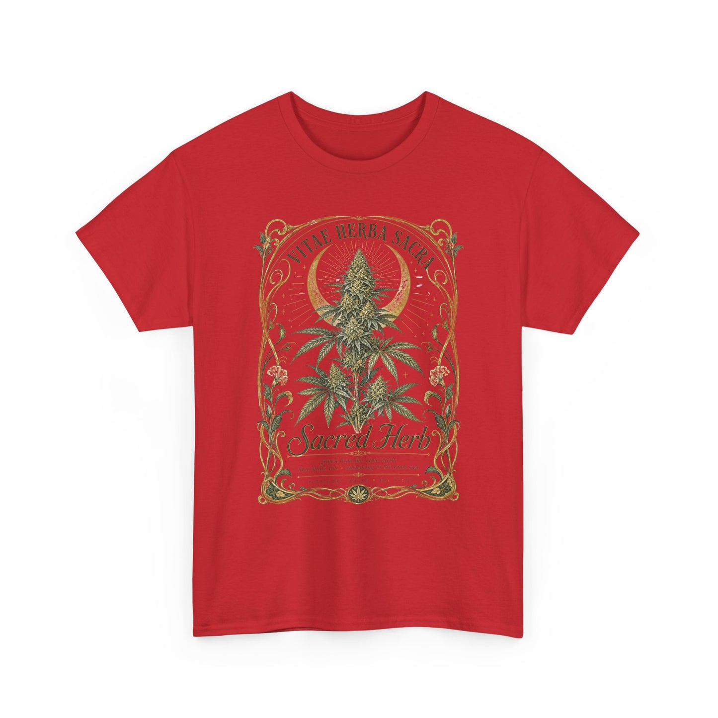 Sacred Herb Botanical T‑Shirt — "Sacred Herb" Vintage Cannabis Plant Tee