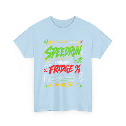 Funny Speedrun Fridge Tee — Gamer Retro Graphic T-Shirt ("Speedrun: Category: Fridge" design)