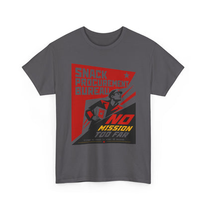 Funny Snack Procurement Bureau Tee — "No Mission Too Far" Retro Propaganda T‑Shirt