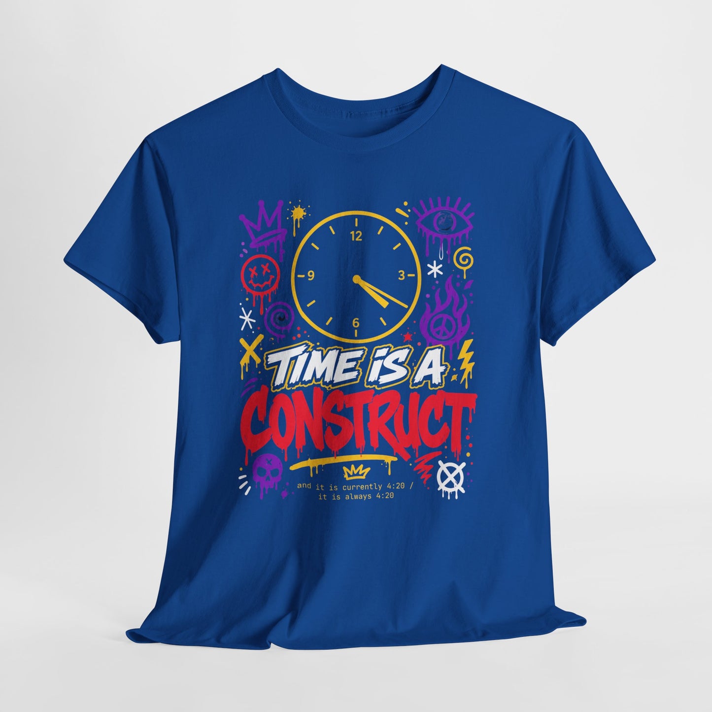 Funny Time Is a Construct Graphic Tee — Retro Neon Clock Streetwear