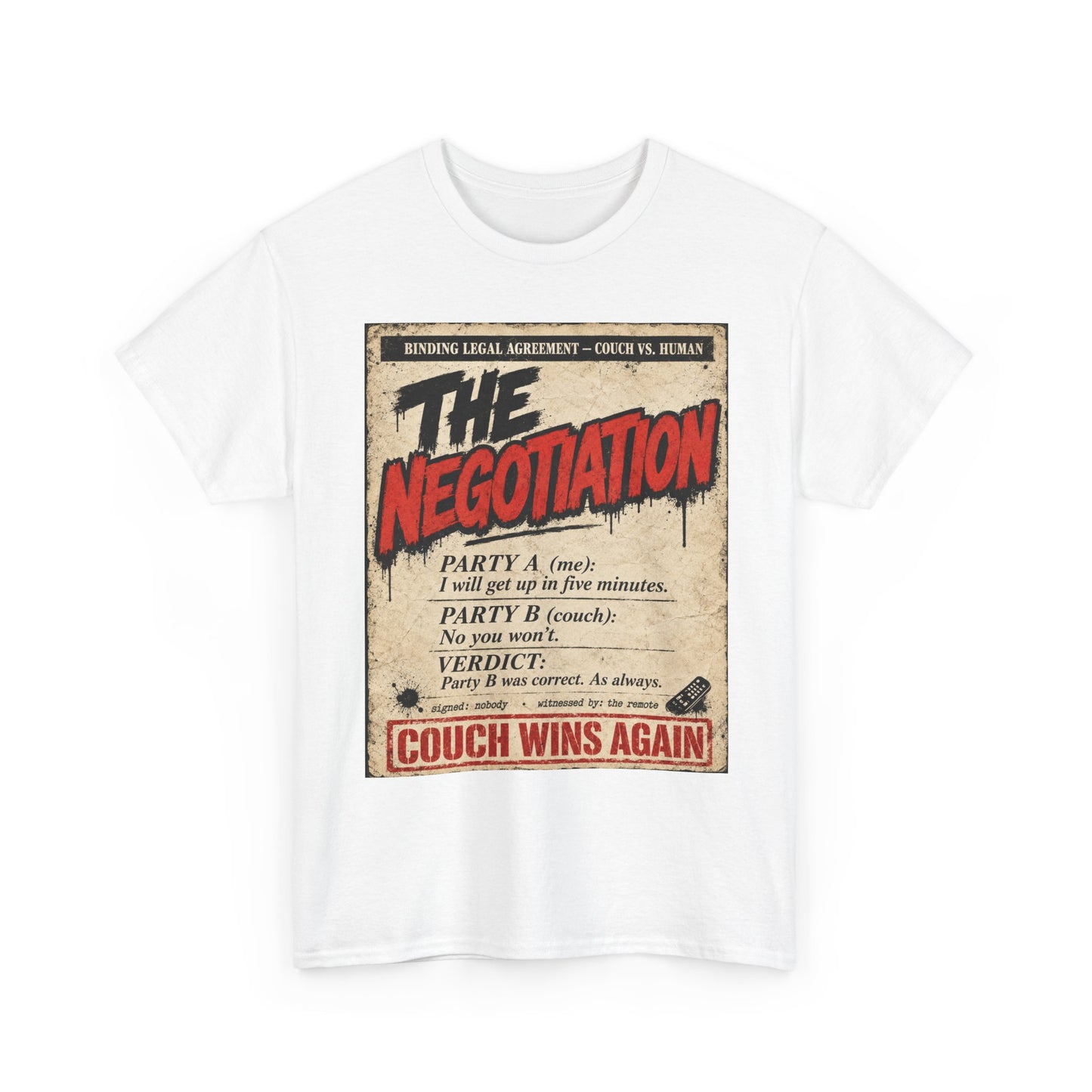 Funny The Negotiation Vintage Tee — “Couch Wins Again” Retro Graphic T‑Shirt