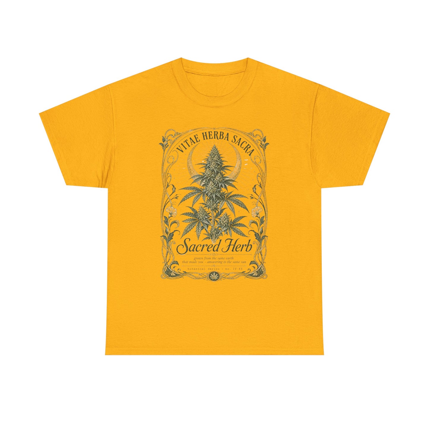 Sacred Herb Botanical T‑Shirt — "Sacred Herb" Vintage Cannabis Plant Tee