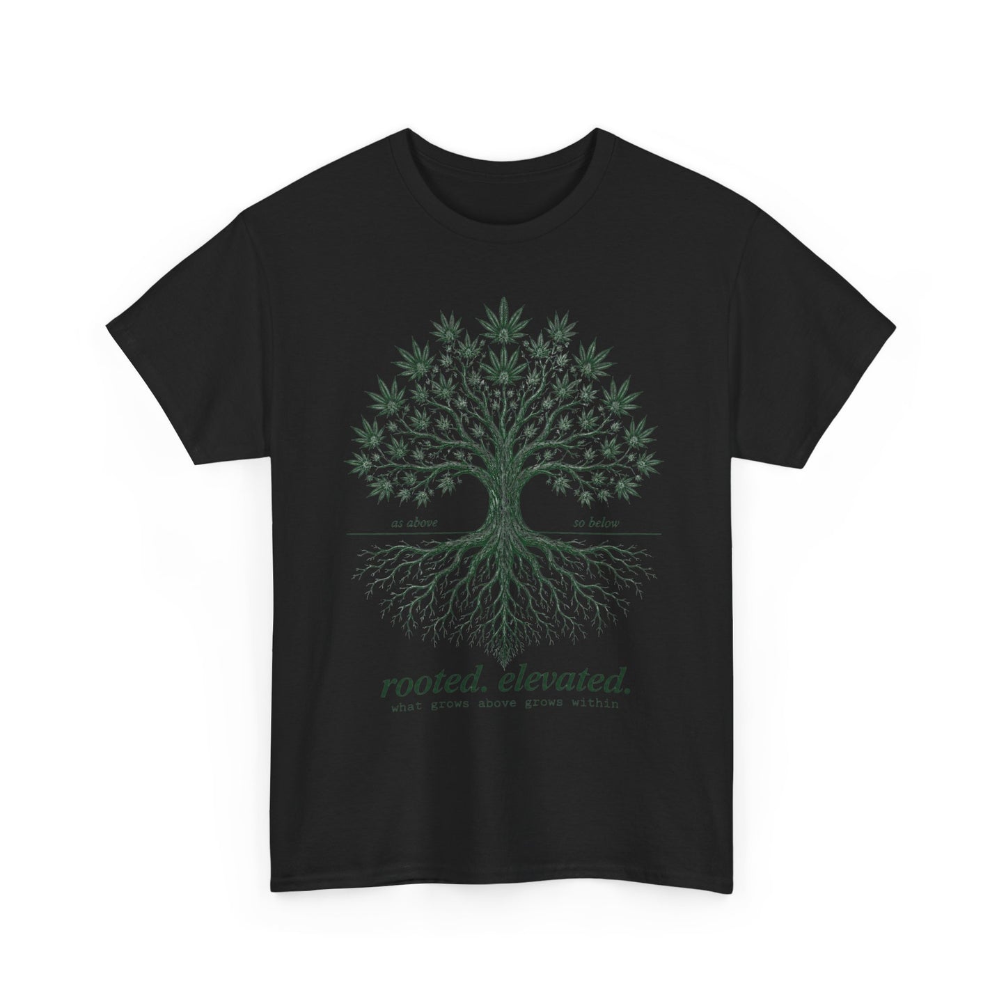 T-Shirt — Rooted Elevated Tree Graphic Tee ("rooted. elevated.")