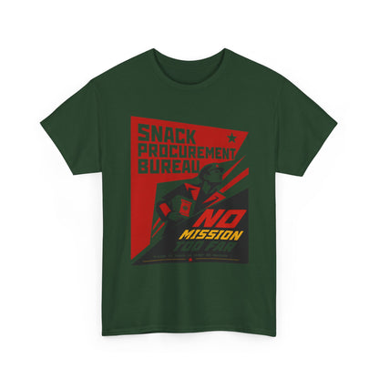Funny Snack Procurement Bureau Tee — "No Mission Too Far" Retro Propaganda T‑Shirt