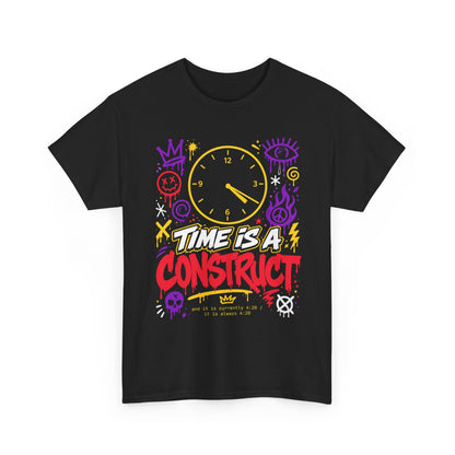 Funny Time Is a Construct Graphic Tee — Retro Neon Clock Streetwear