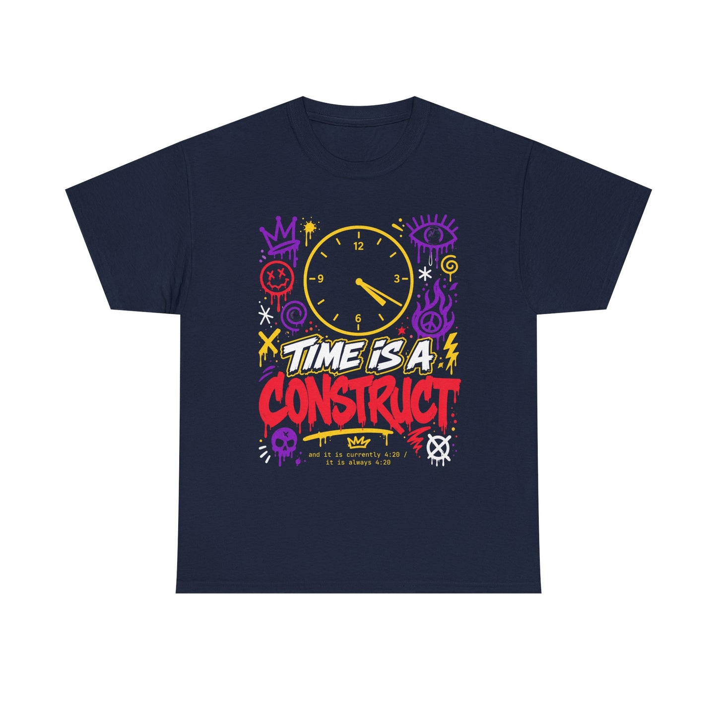 Funny Time Is a Construct Graphic Tee — Retro Neon Clock Streetwear