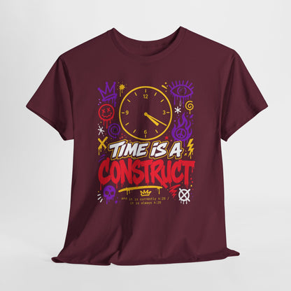 Funny Time Is a Construct Graphic Tee — Retro Neon Clock Streetwear