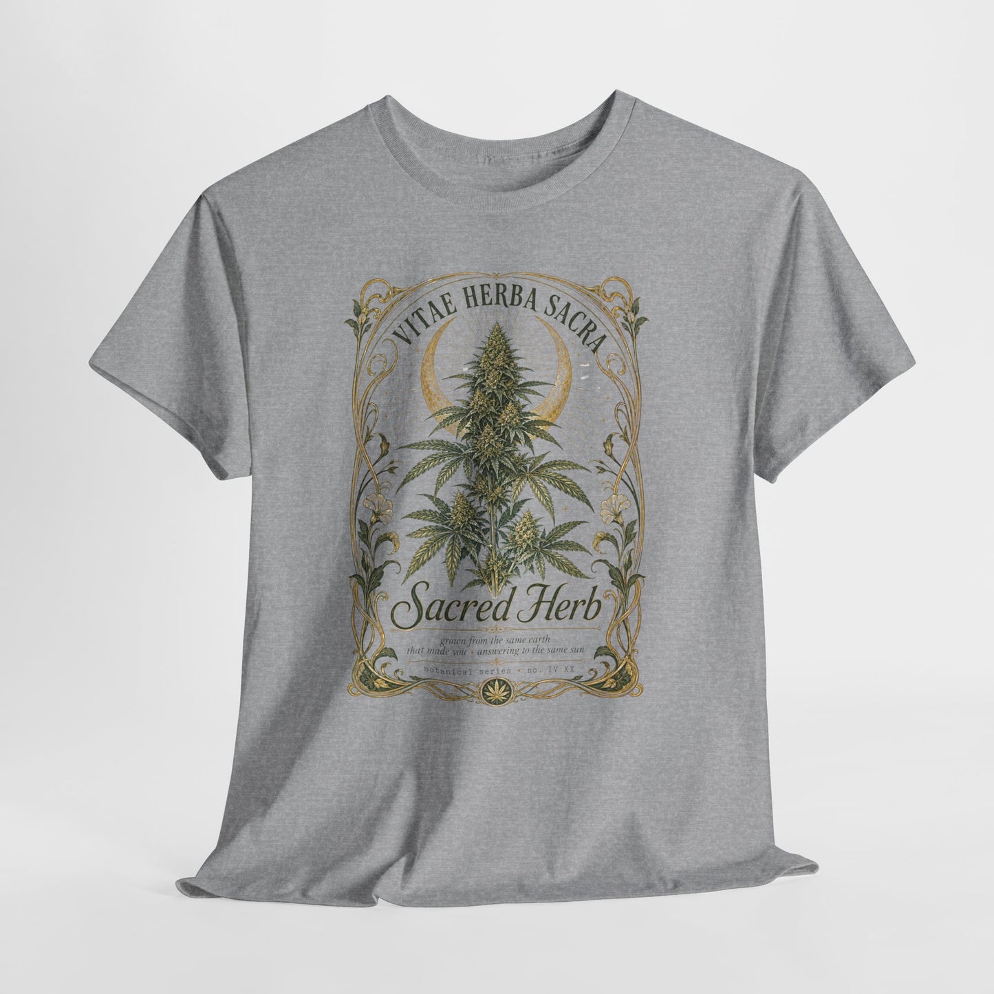 Sacred Herb Botanical T‑Shirt — "Sacred Herb" Vintage Cannabis Plant Tee