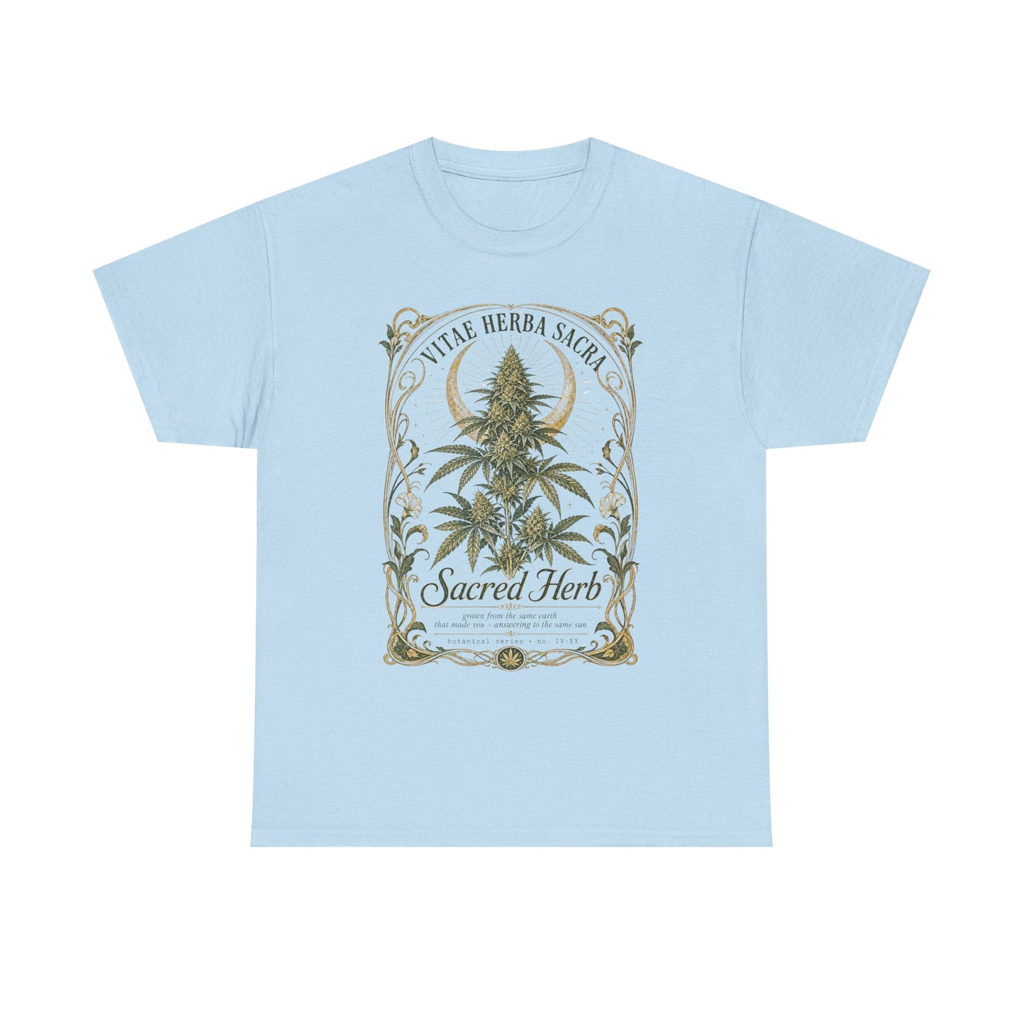 Sacred Herb Botanical T‑Shirt — "Sacred Herb" Vintage Cannabis Plant Tee