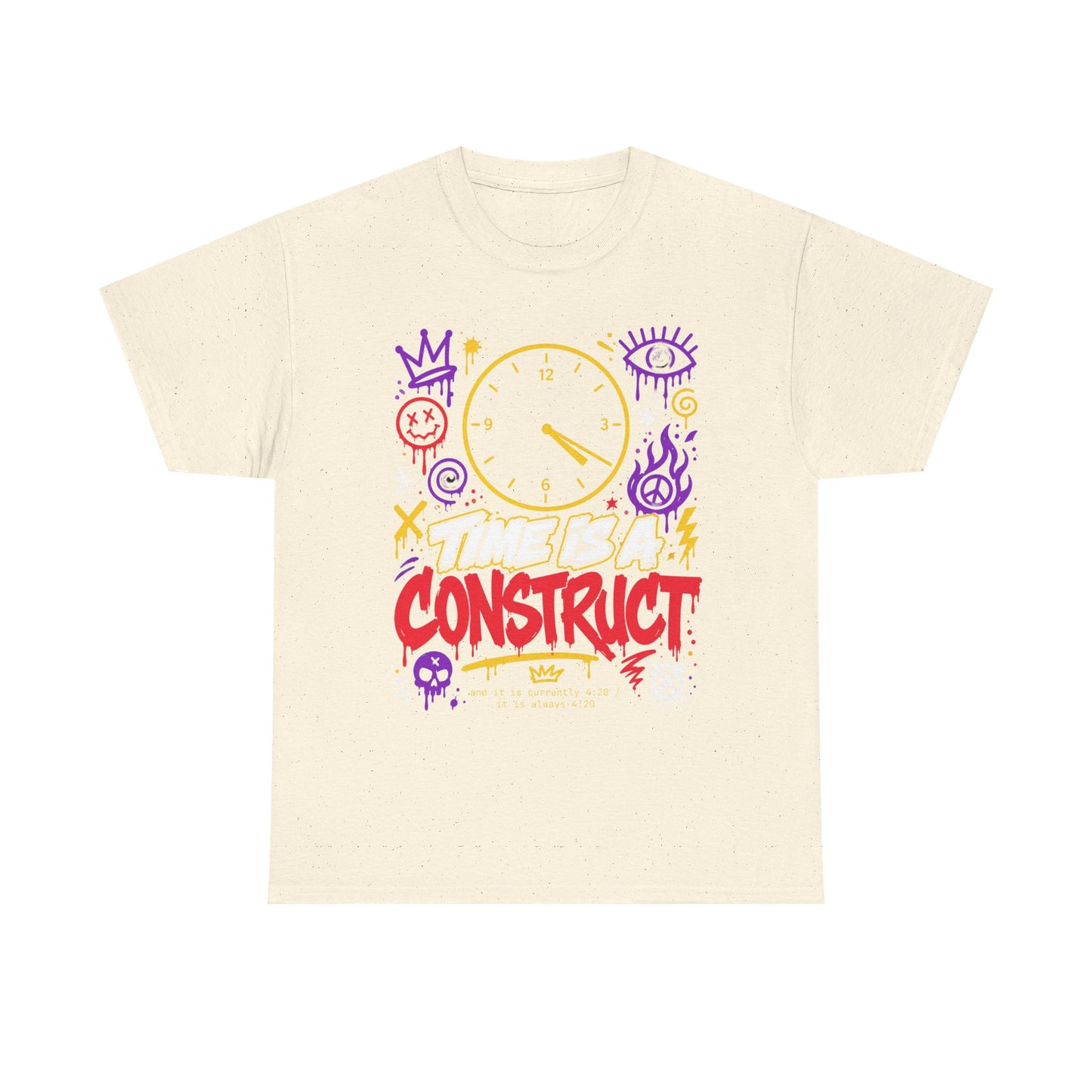 Funny Time Is a Construct Graphic Tee — Retro Neon Clock Streetwear