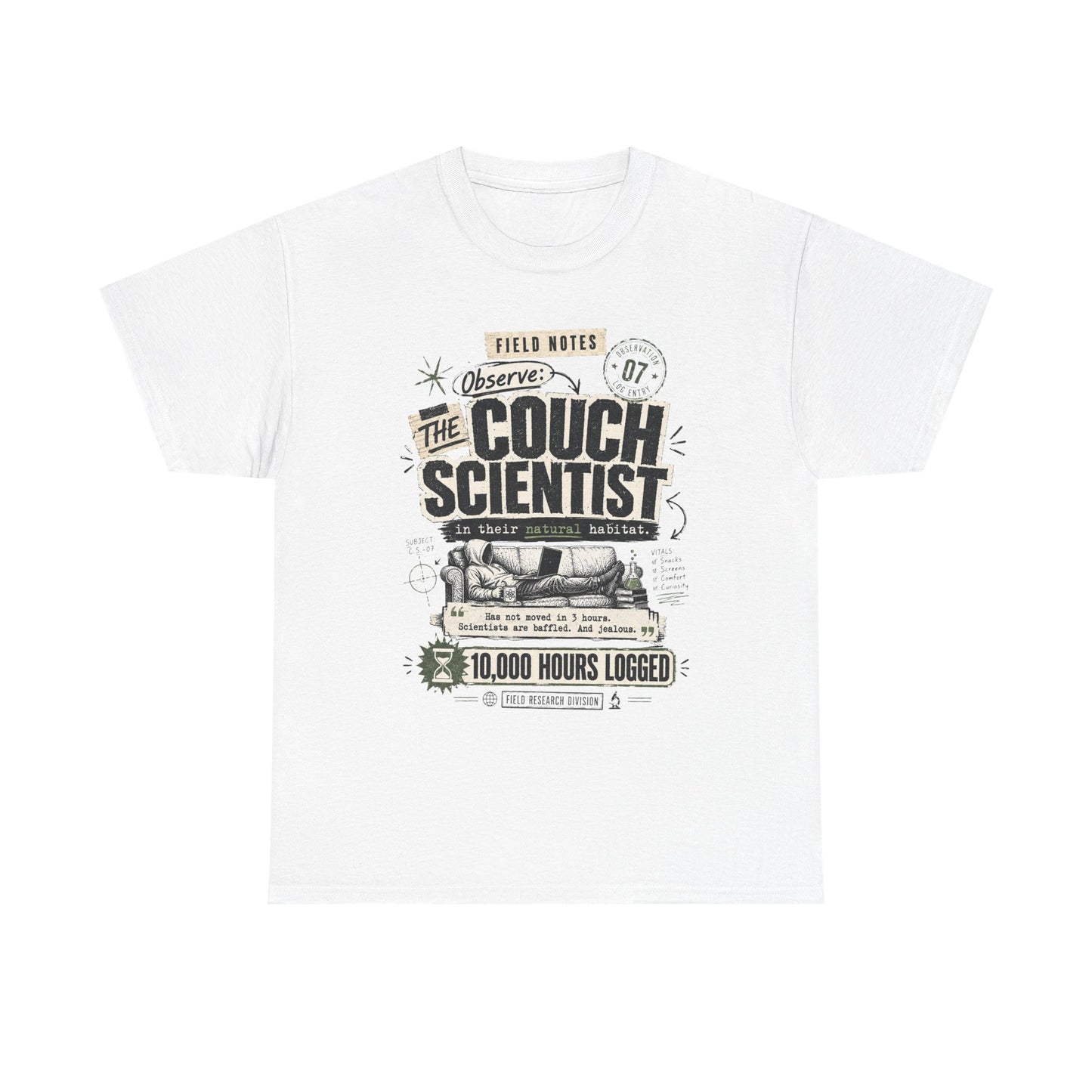 Funny Tee — "The Couch Scientist" Funny Vintage Sofa T-Shirt (10,000 Hours Logged)