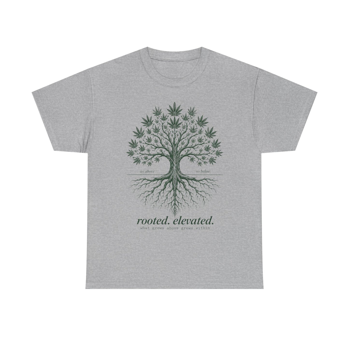 T-Shirt — Rooted Elevated Tree Graphic Tee ("rooted. elevated.")