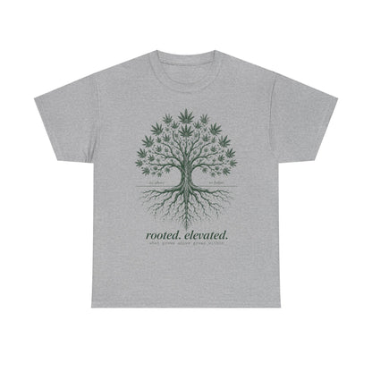 T-Shirt — Rooted Elevated Tree Graphic Tee ("rooted. elevated.")