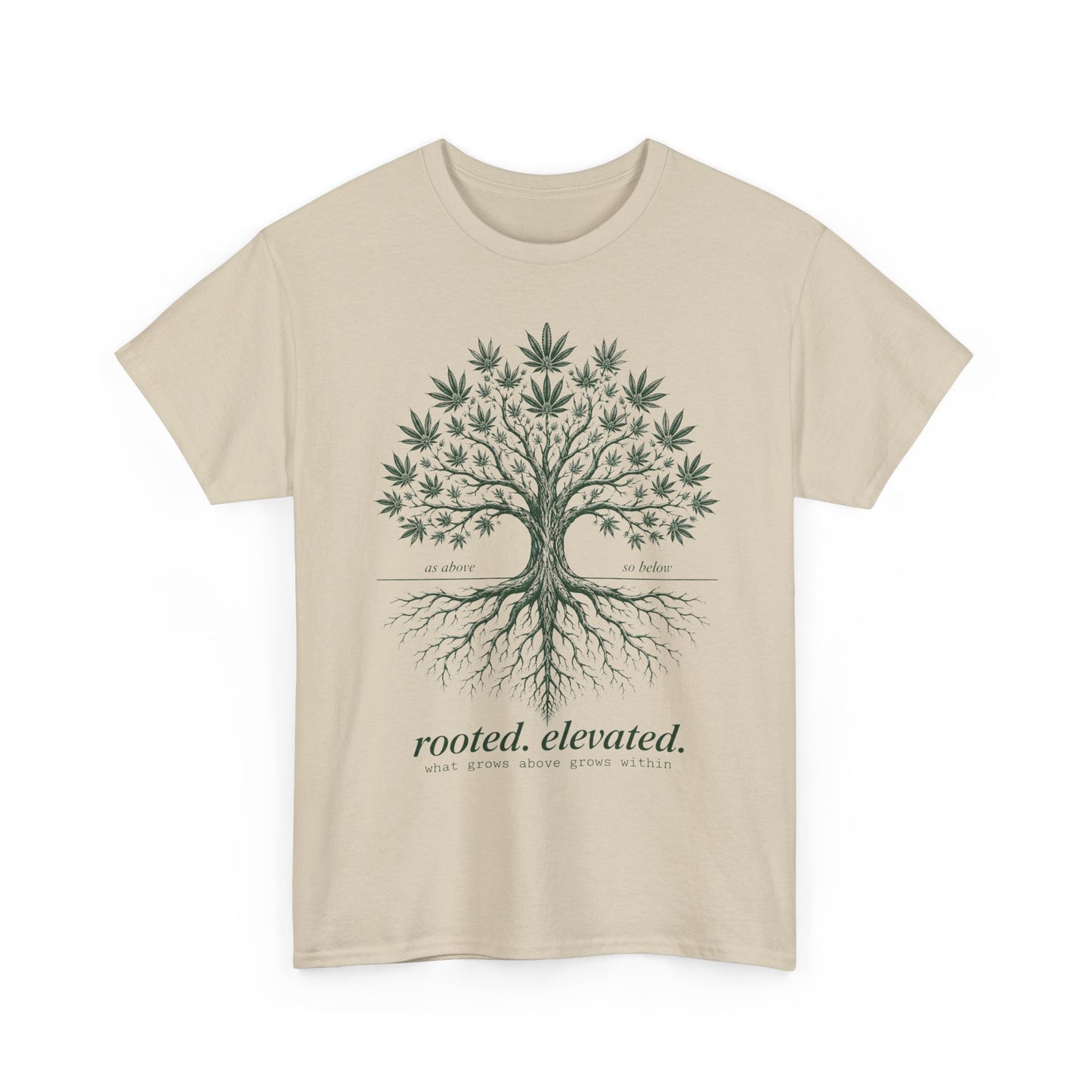 T-Shirt — Rooted Elevated Tree Graphic Tee ("rooted. elevated.")
