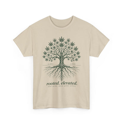 T-Shirt — Rooted Elevated Tree Graphic Tee ("rooted. elevated.")