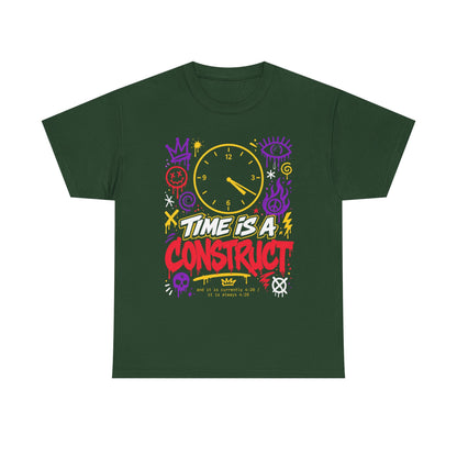 Funny Time Is a Construct Graphic Tee — Retro Neon Clock Streetwear