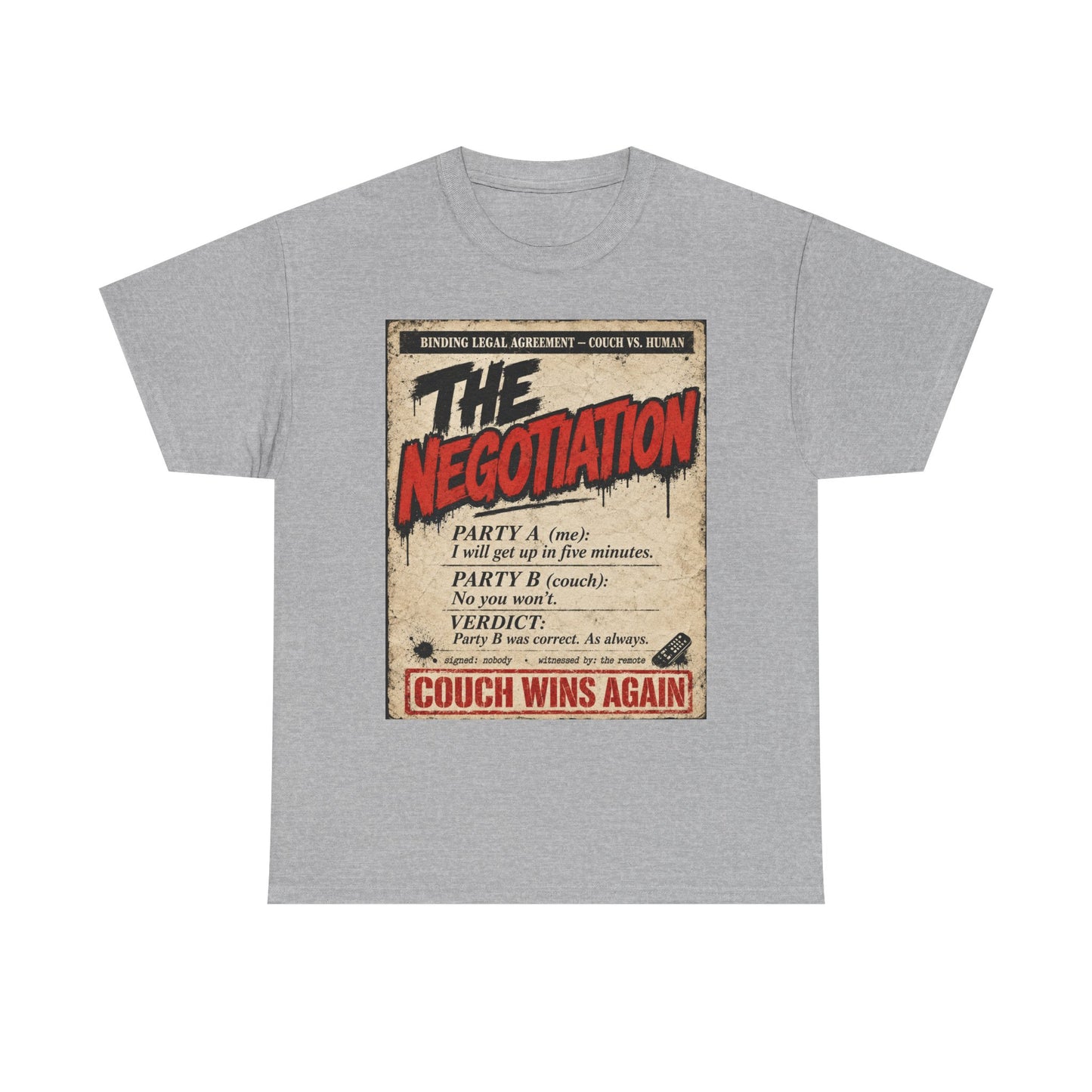 Funny The Negotiation Vintage Tee — “Couch Wins Again” Retro Graphic T‑Shirt