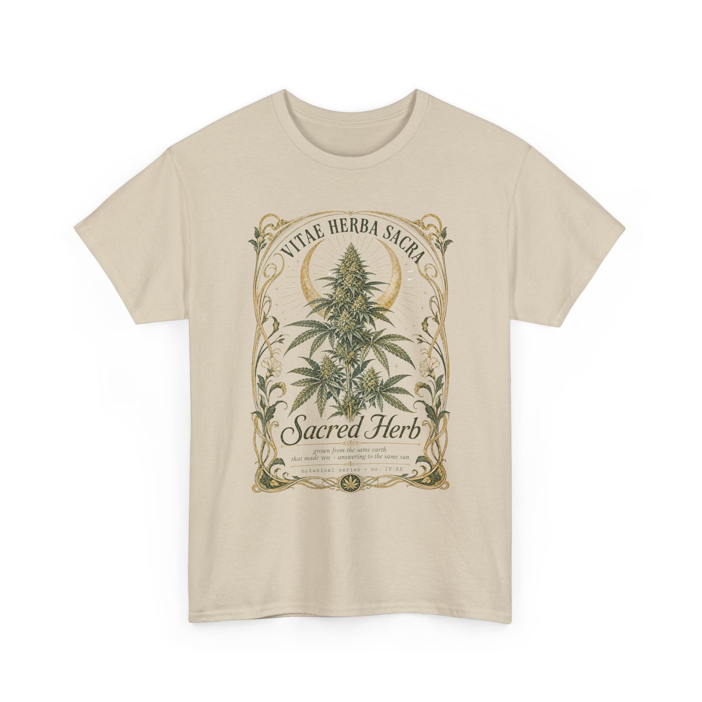 Sacred Herb Botanical T‑Shirt — "Sacred Herb" Vintage Cannabis Plant Tee