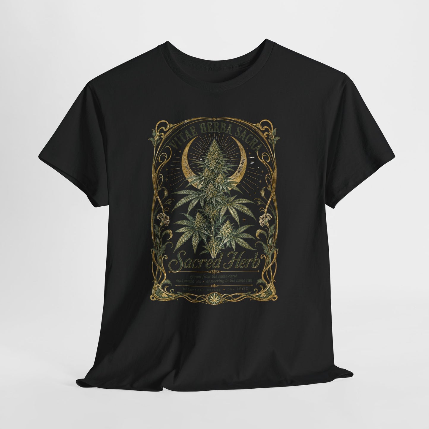 Sacred Herb Botanical T‑Shirt — "Sacred Herb" Vintage Cannabis Plant Tee