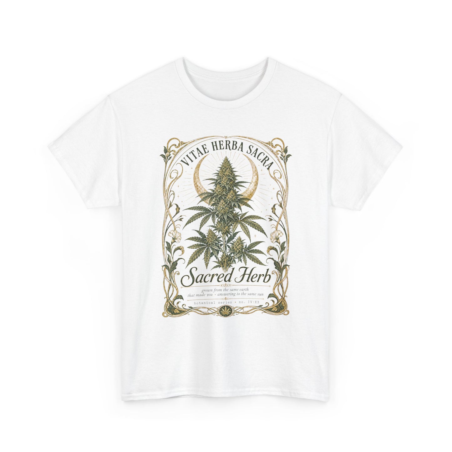 Sacred Herb Botanical T‑Shirt — "Sacred Herb" Vintage Cannabis Plant Tee