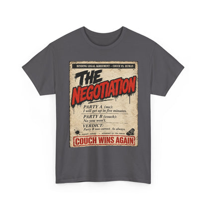Funny The Negotiation Vintage Tee — “Couch Wins Again” Retro Graphic T‑Shirt