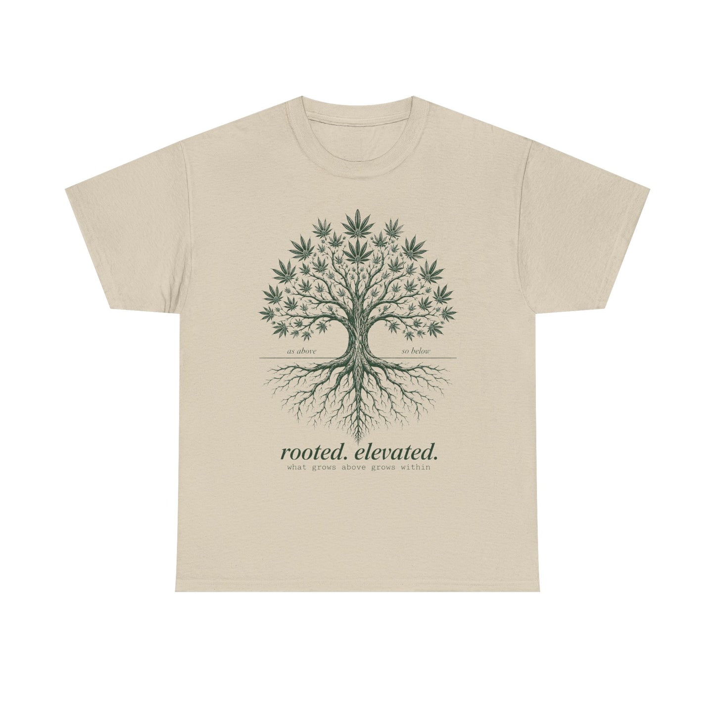 T-Shirt — Rooted Elevated Tree Graphic Tee ("rooted. elevated.")