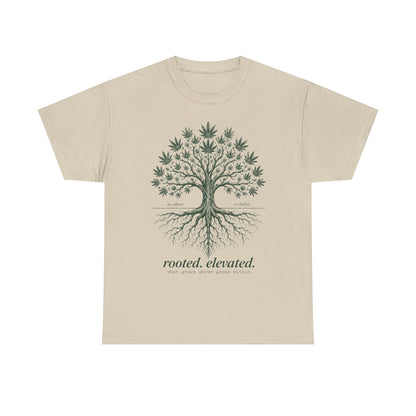 T-Shirt — Rooted Elevated Tree Graphic Tee ("rooted. elevated.")