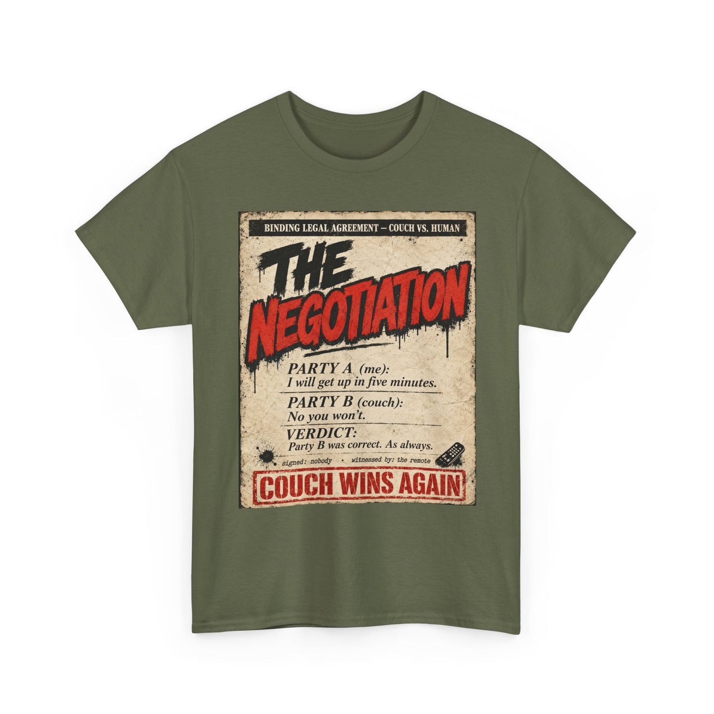 Funny The Negotiation Vintage Tee — “Couch Wins Again” Retro Graphic T‑Shirt
