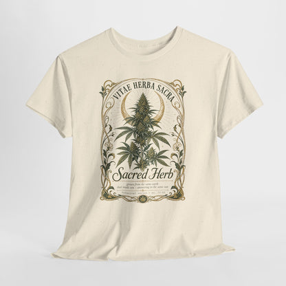 Sacred Herb Botanical T‑Shirt — "Sacred Herb" Vintage Cannabis Plant Tee