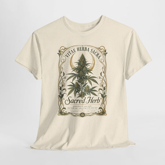 Sacred Herb Botanical T‑Shirt — "Sacred Herb" Vintage Cannabis Plant Tee