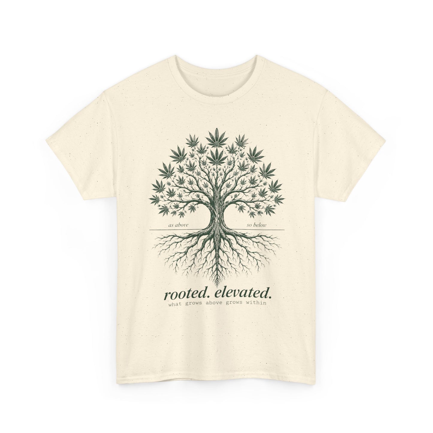 T-Shirt — Rooted Elevated Tree Graphic Tee ("rooted. elevated.")