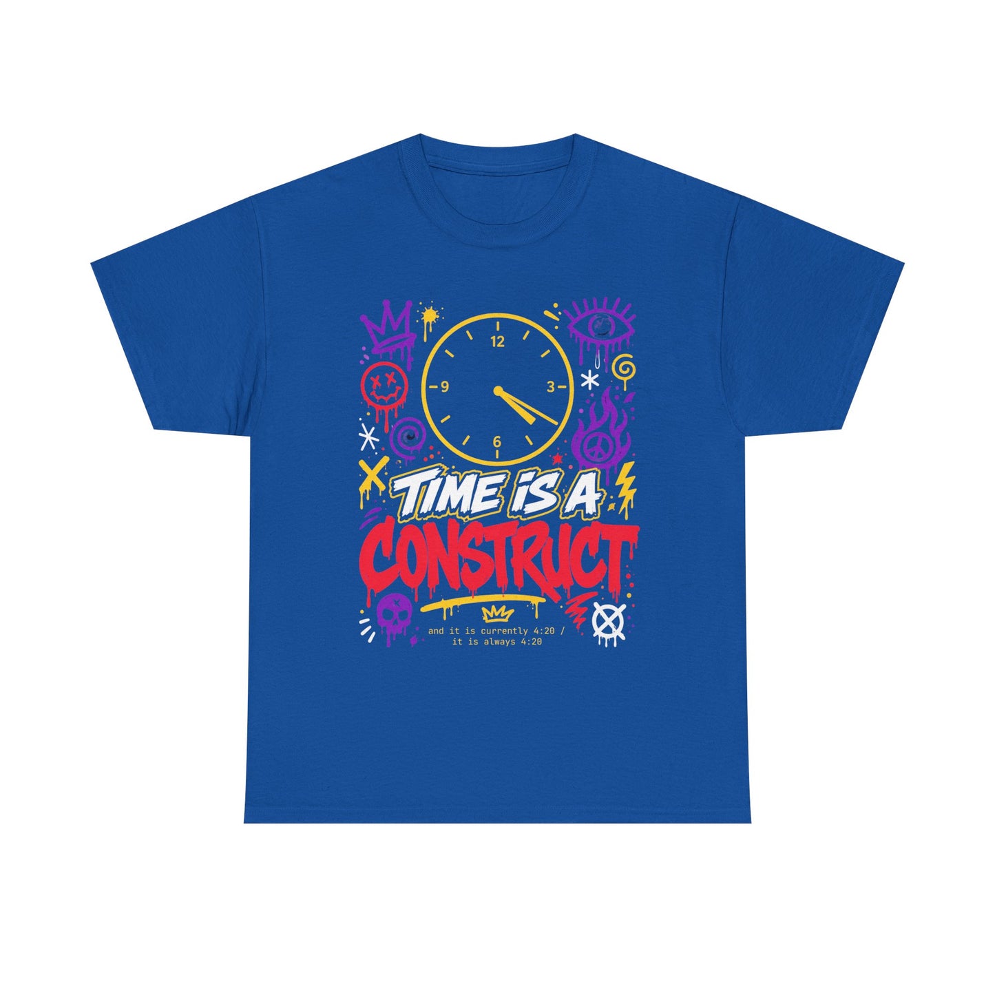 Funny Time Is a Construct Graphic Tee — Retro Neon Clock Streetwear