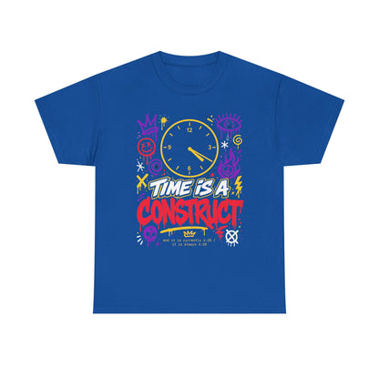 Funny Time Is a Construct Graphic Tee — Retro Neon Clock Streetwear