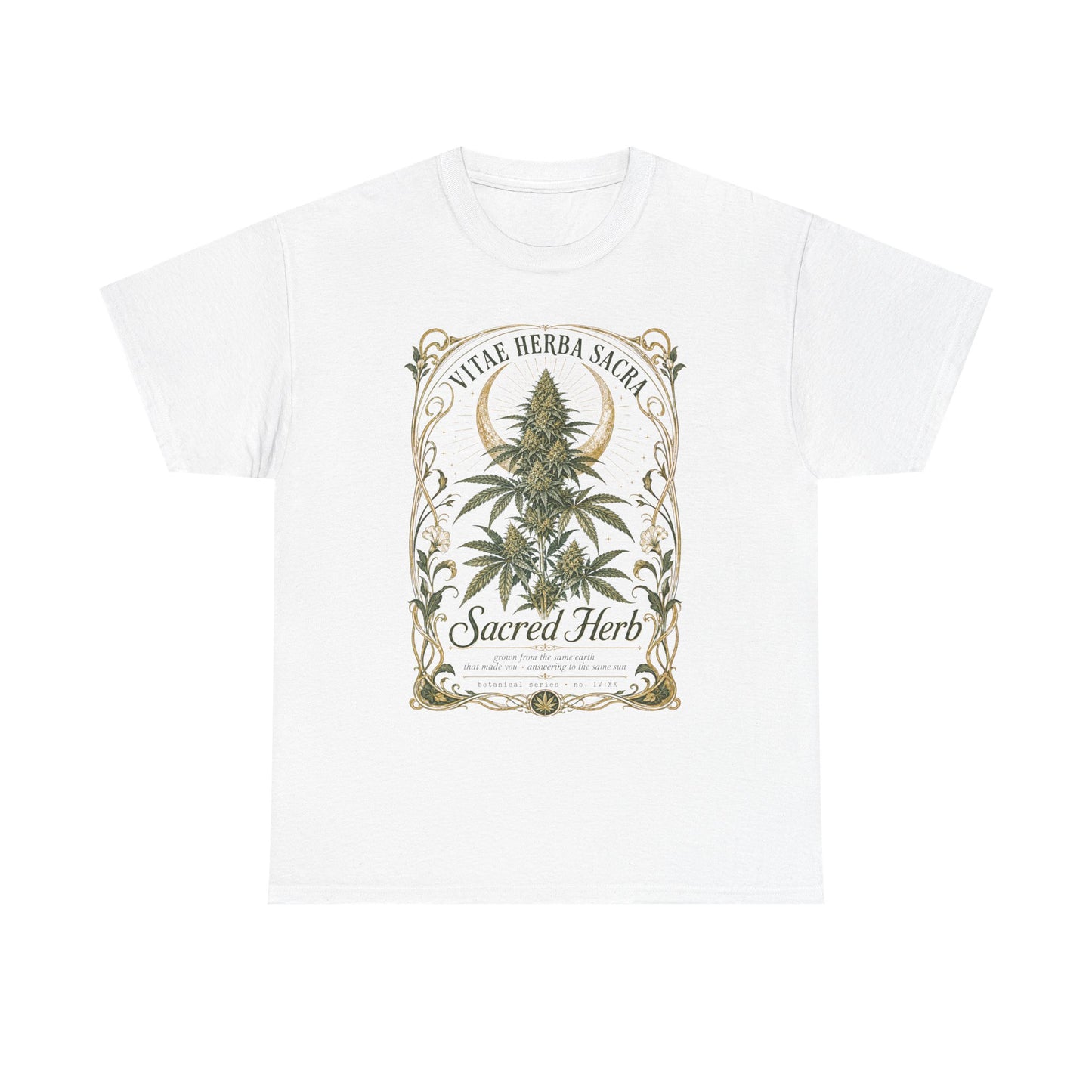 Sacred Herb Botanical T‑Shirt — "Sacred Herb" Vintage Cannabis Plant Tee