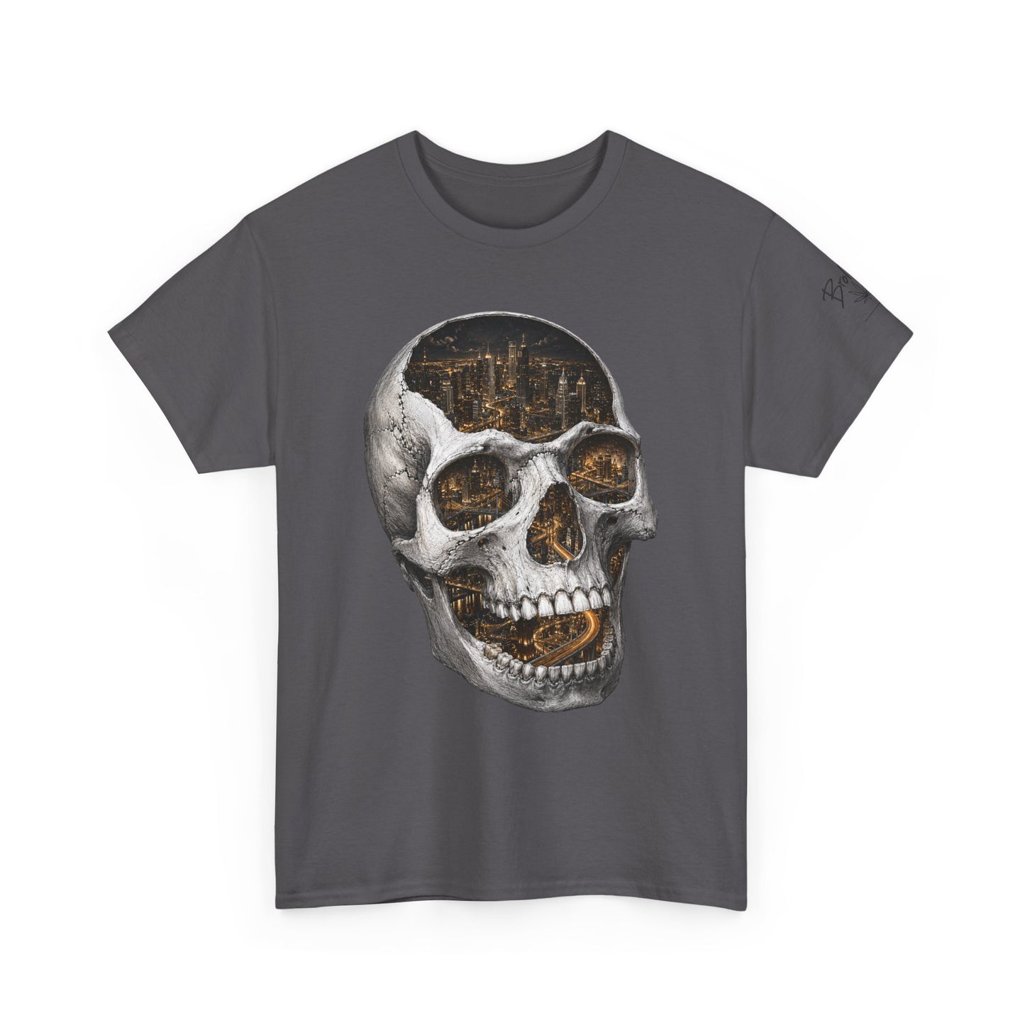 Skull City Graphic Tee — Vintage Skull with Cityscape