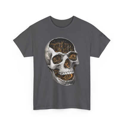 Skull City Graphic Tee — Vintage Skull with Cityscape