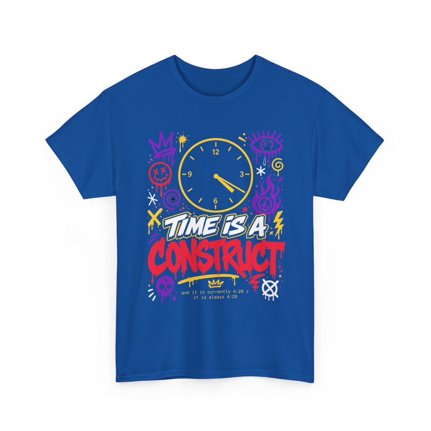 Funny Time Is a Construct Graphic Tee — Retro Neon Clock Streetwear