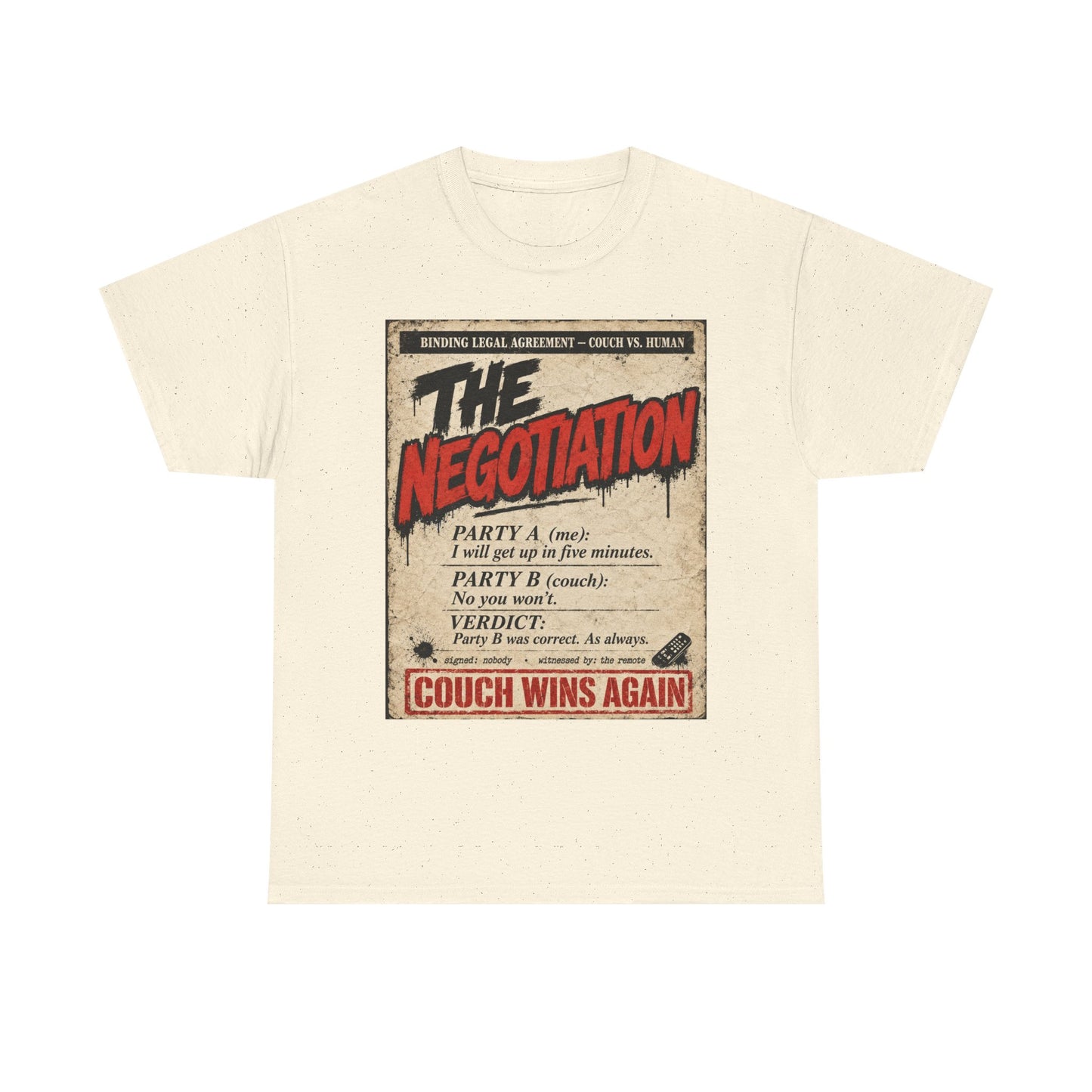 Funny The Negotiation Vintage Tee — “Couch Wins Again” Retro Graphic T‑Shirt