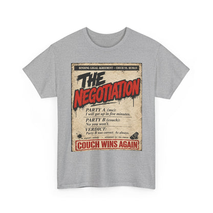 Funny The Negotiation Vintage Tee — “Couch Wins Again” Retro Graphic T‑Shirt