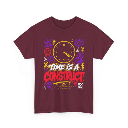 Funny Time Is a Construct Graphic Tee — Retro Neon Clock Streetwear